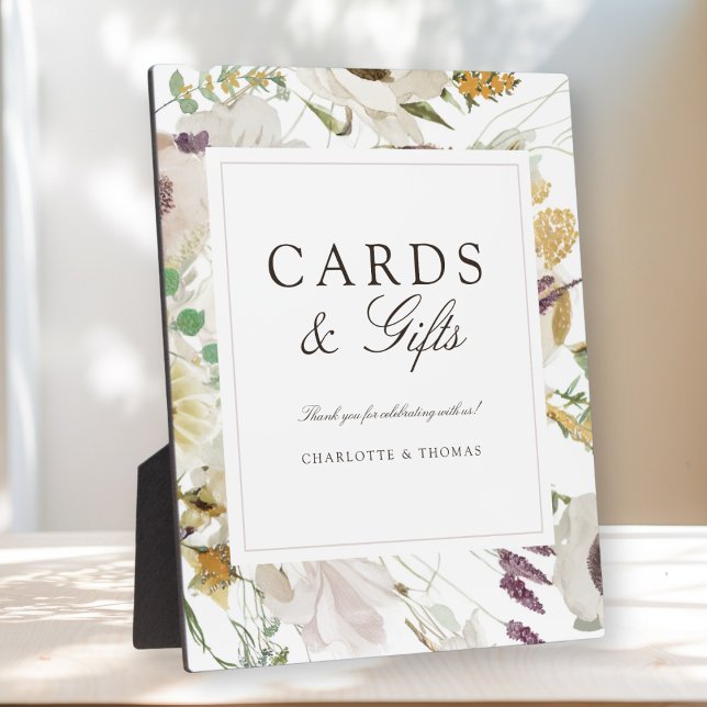 Placa Expositora Tarjetas y regalos de boda de primavera modernos (Modern Spring Boho Floral Watercolor Wedding Cards & Gifts Gallery Plaque)