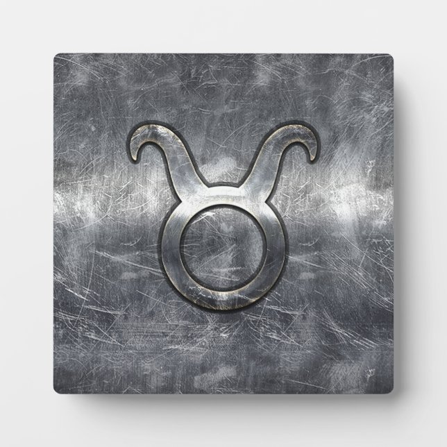Placa Expositora Taurus Zodiac Rótulo Grunge Estilo Plata Molesto (Frente)