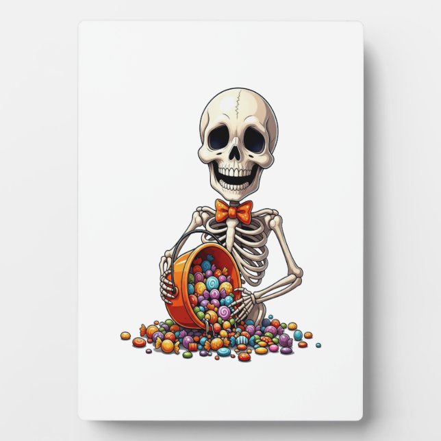 Placa Expositora Tazón de dulces de esqueleto Halloween (Frente)
