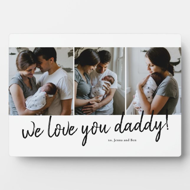 Placa Expositora Te amamos papá, moderno día de 3 fotos de padre (Frente)