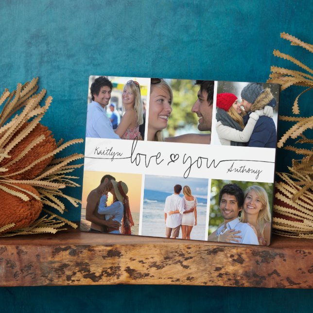 Placa Expositora TE AMO 6 Collage de fotos Corazón manuscrito (Lado)