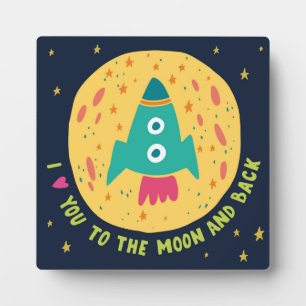 Placa Expositora Te Amo A La Luna Y Al Rocketship De Atrás