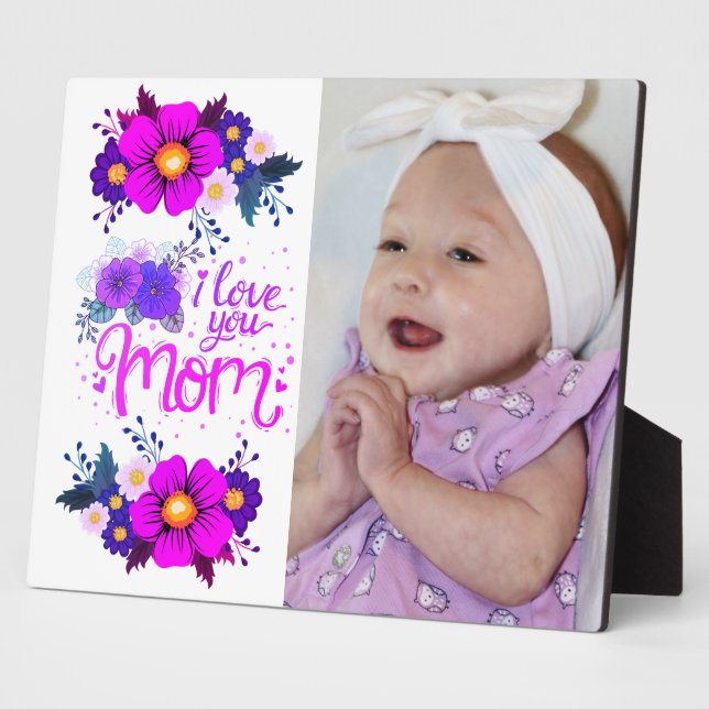 Placa Expositora Te Amo Mamá Floral Retrato (Lado)