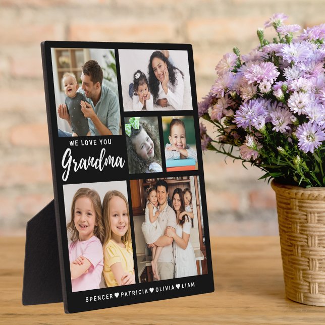 Placa Expositora Te queremos Abuelas Abuelas 6 Collages de fotos (We Love You Grandma Grandkids 6 Photo Collage Plaque)