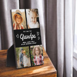 Placa Expositora Te queremos abuelo Collage de fotos moderno<br><div class="desc">La placa de Collage de fotos moderno "Abuelo te amamos" es un regalo conmovedor y personalizado que muestra tu amor por tu abuelo. Esta placa de bonito diseño cuenta con un collage de fotos en forma de corazón que le permitirá añadir sus fotos familiares favoritas en un diseño moderno y...</div>