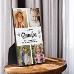 Placa Expositora Te queremos abuelo Collage de fotos moderno<br><div class="desc">La placa de Collage de fotos moderno "Abuelo te amamos" es un regalo conmovedor y personalizado que muestra tu amor por tu abuelo. Esta placa de bonito diseño cuenta con un collage de fotos en forma de corazón que le permitirá añadir sus fotos familiares favoritas en un diseño moderno y...</div>