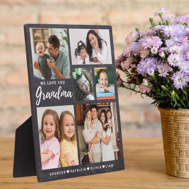 Placa Expositora Te queremos Abuelos Abuelas 6 Carteles de fotos (We Love You Grandma Grandkids 6 Photo Chalkboard Plaque)