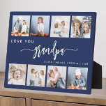 Placa Expositora Te quiero abuelo 8 Collage de fotos de la Marina A<br><div class="desc">Dale al abuelo un regalo que apreciará. Esta placa de collage de fotos muestra ocho de sus fotos cuadradas favoritas de los nietos, junto con el mensaje "Te amo abuelo". La palabra "abuelo" aparece en un elegante guión de escritura a mano en blanco con florecientes al principio y al final...</div>