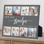 Placa Expositora Te quiero abuelo 8 Collage de fotos Gray<br><div class="desc">Dale al abuelo un regalo que apreciará. Esta placa de collage de fotos muestra ocho de sus fotos cuadradas favoritas de los nietos, junto con el mensaje "Te amo abuelo". La palabra "abuelo" aparece en un elegante guión de escritura a mano en blanco con florecientes al principio y al final...</div>