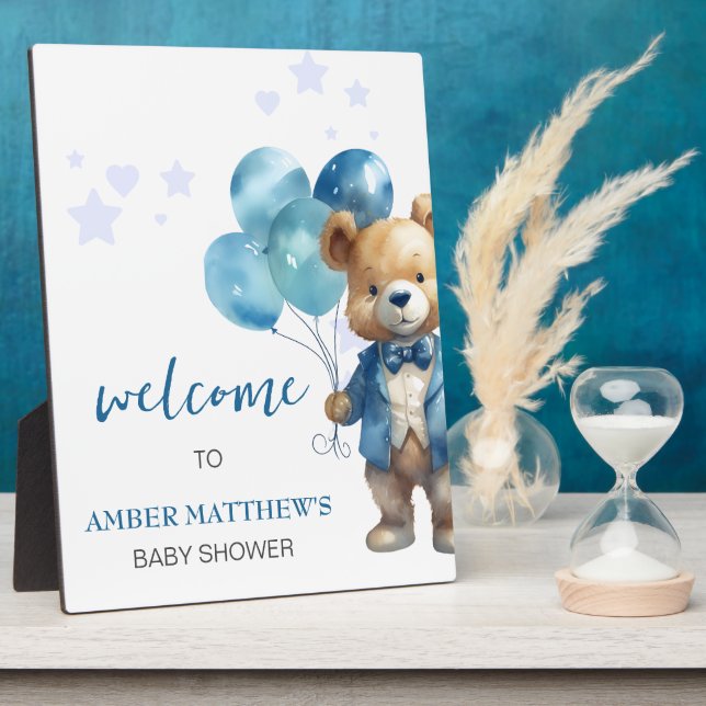 Placa Expositora Teddy Bear Baby Boy Shower (Lado)