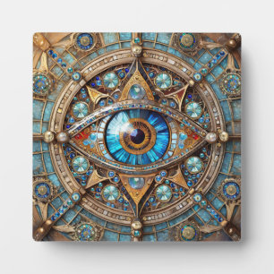 Placa Expositora Tercer Ojo - Mandala dorada azul turquesa