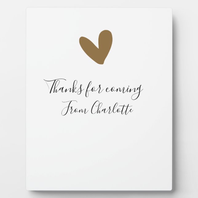 Placa Expositora thanks for coming add name text message gold heart (Frente)