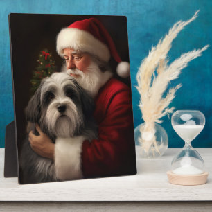 Placa Expositora Tibetan Terrier Papá Noel Navidad Festiva