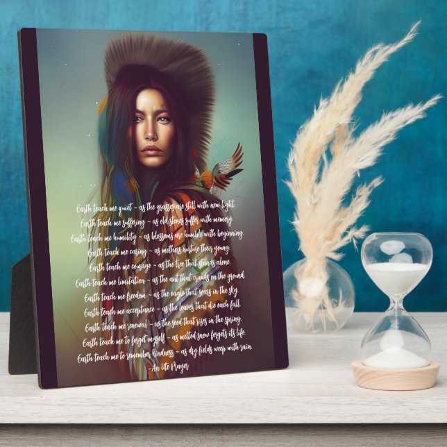 Placa Expositora Tierra enseñarme a rezar a mujer indígena Tabletop (Lado)