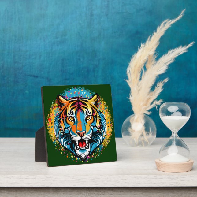 Placa Expositora Tiger Head Rainbow colors paint stains (in situ)