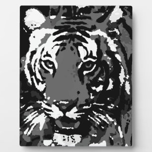 Placa Expositora Tigre de arte pop blanco negro
