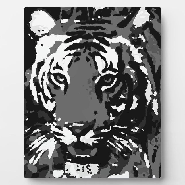 Placa Expositora Tigre de arte pop blanco negro (Frente)
