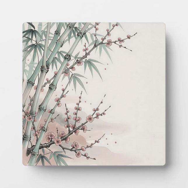 Placa Expositora Tinta de flor de ciruelo de bambú japonés (Frente)