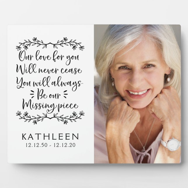 Placa Expositora Tipografía conmemorativa blanca Foto Keepsake (Frente)