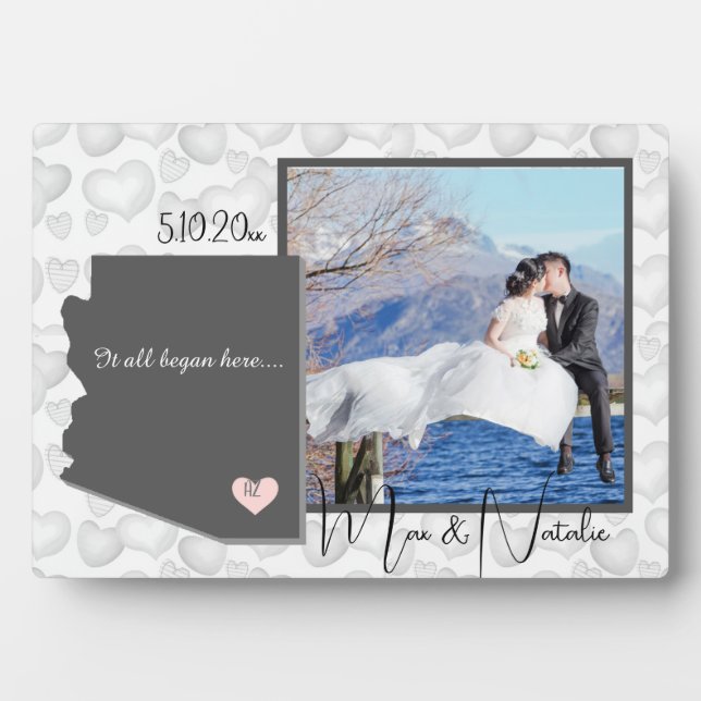 Placa Expositora Todo comenzó aquí, Arizona, corazón fotográfico (Frente)