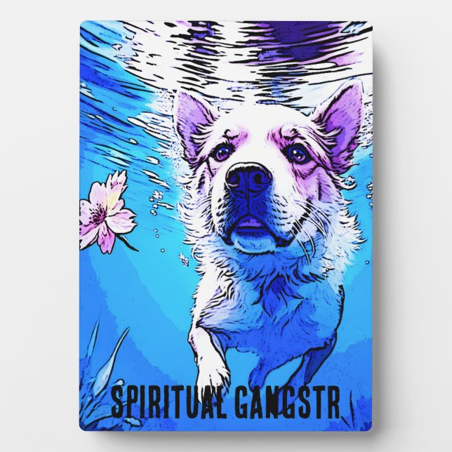 Placa Expositora Todos los norteamericanos nadando perro con flores (Frente)