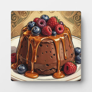 Placa Expositora Torta de bayas de caramelo de chocolate decadente