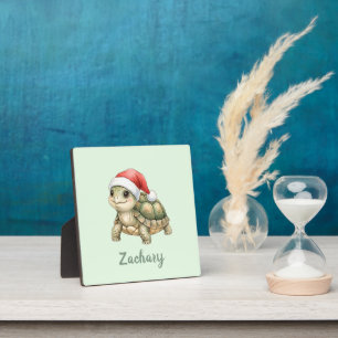 Placa Expositora Tortuga de Navidad con sombrero de Santa en acuare