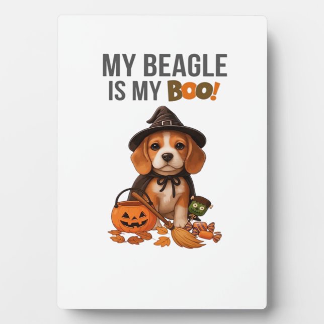 Placa Expositora Traje de Halloween para Beagle Mi Beagle es mi per (Frente)