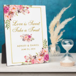 Placa Expositora Tratamientos de Boda acuático floral rosa dorado<br><div class="desc">Acuarela Floral Oro Rosa Boda Tratamientos Mesa Plaque</div>