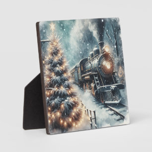 Placa Expositora Tren anticuado e invierno vintage