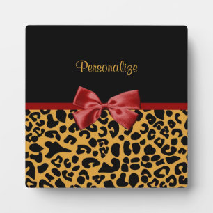 Placa Expositora Trendy Black and Gold Leopard Print Red Ribbon Bow