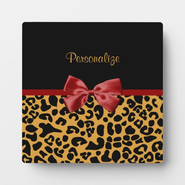 Placa Expositora Trendy Black and Gold Leopard Print Red Ribbon Bow (Frente)