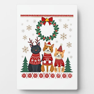 Placa Expositora Tres gatos divertidos gato de Navidad suéter feo d