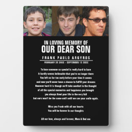 Placa Expositora Tributo conmemorativo funeral hijo negro poema fot