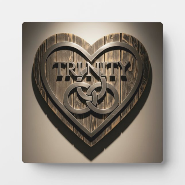 Placa Expositora TRINITY Heart — Rustic Wooden Symbol Plaque (Frente)