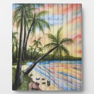 PLACA EXPOSITORA TROPICAL PALM TREES BEACH BLINDS