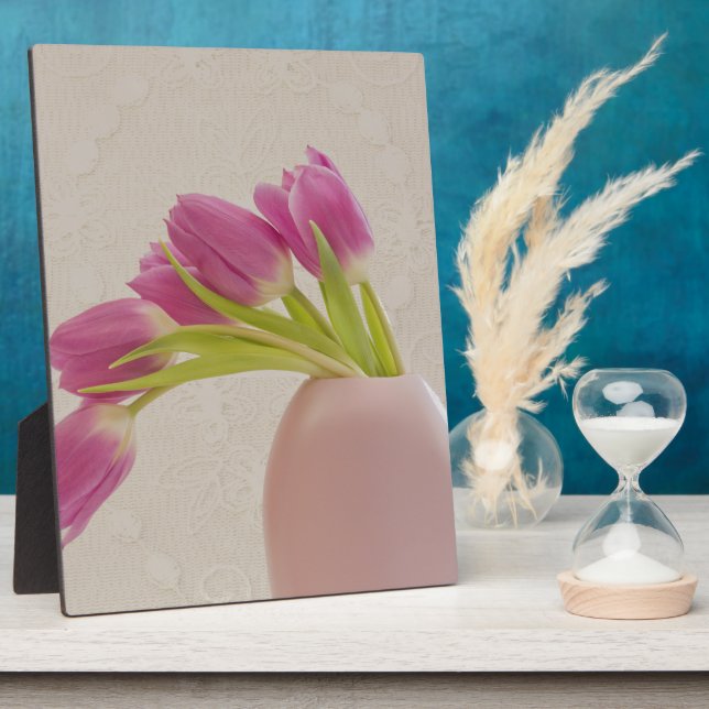 Placa Expositora Tulipanes rosados y encaje (Lado)
