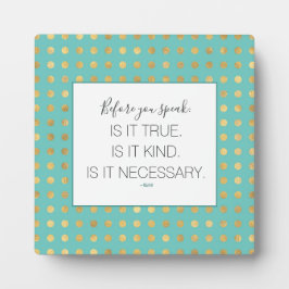Placa Expositora Turqoise Faux Gold Kind SayingTabletop Plaque