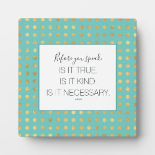 Placa Expositora Turqoise Faux Gold Kind SayingTabletop Plaque