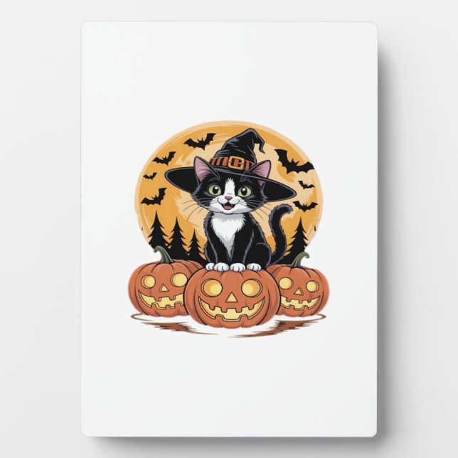 Placa Expositora Tuxedo Cat Halloween Witch Cute Pumpkins Essential (Frente)