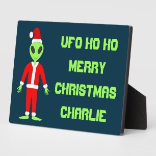 Placa Expositora UFO Ho Ho Padre Navidad alienígena Nombre personal