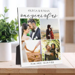 Placa Expositora Un año de nosotros Collage de fotos Bodas de anive<br><div class="desc">Crea tu propio regalo de aniversario de bodas primer año placa de visualización de fotos. Fácil de personalizar añadiendo cuatro de tus fotos favoritas a esta plantilla de collage.</div>