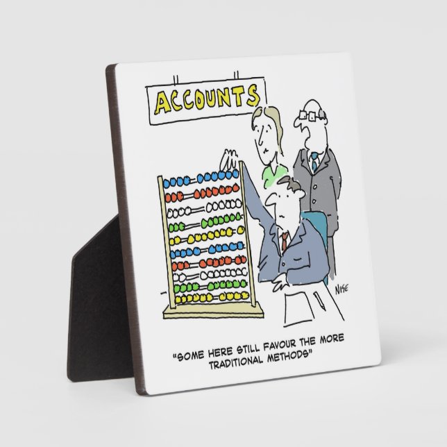 Placa Expositora Un contable que usa un abacus en el trabajo (Anverso)