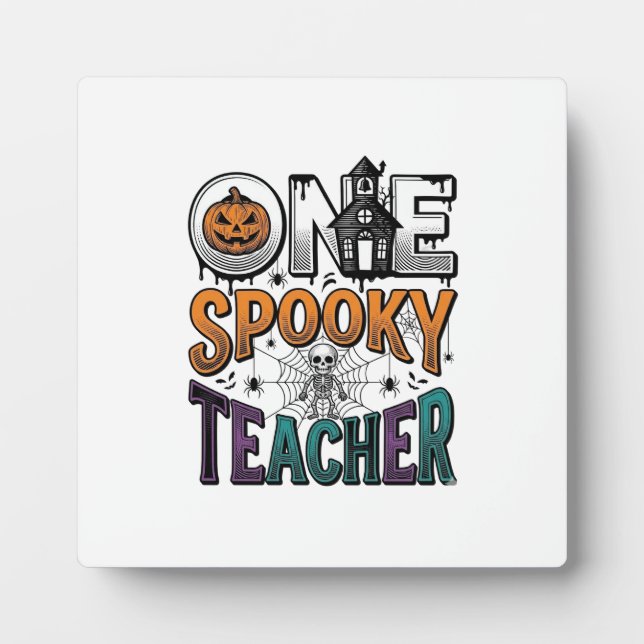 Placa Expositora Un diseño vectorial de Halloween de un profesor es (Frente)
