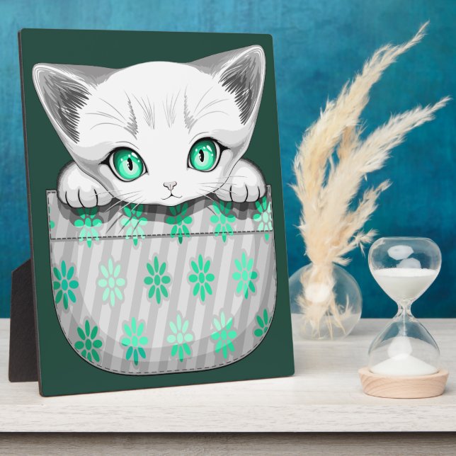 Placa Expositora Un gato lindo y juguetón al máximo desde un bolsil (Lado)