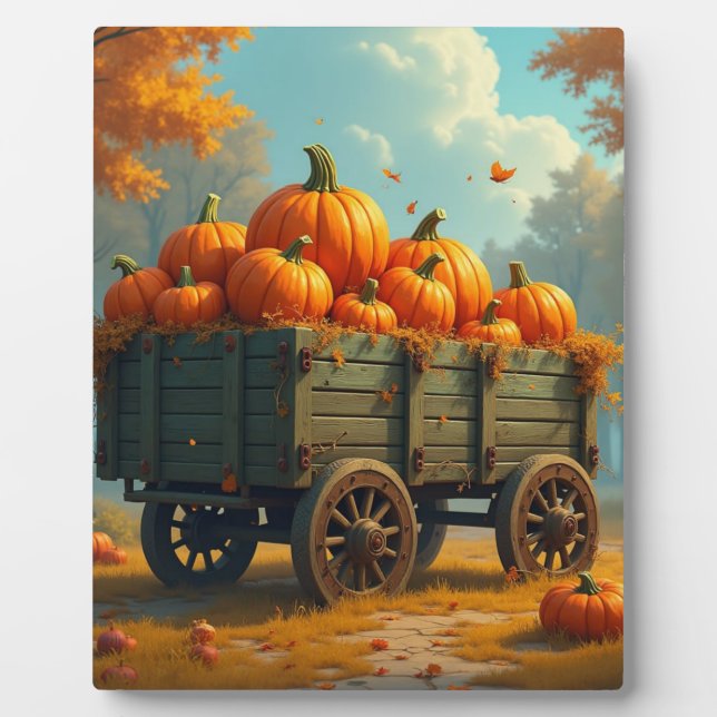 Placa Expositora Un vagón de heno con calabazas (Frente)
