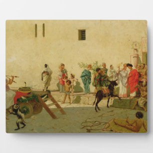 Placa Expositora Una escena callejera romana con músicos y un Perfo