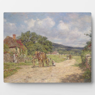 Placa Expositora Una escena de aldea (aceite en lienzo)