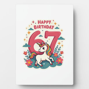 Placa Expositora Unicornio Arcoíris de Cumpleaños 67 Vintage Dibujo
