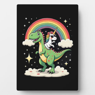 Placa Expositora Unicornio de Arcoíris montando T rex - Dinosaurio 